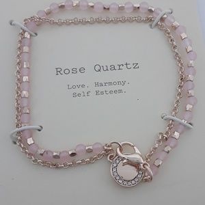 Silver plated genuine rose quartz pave bracelet